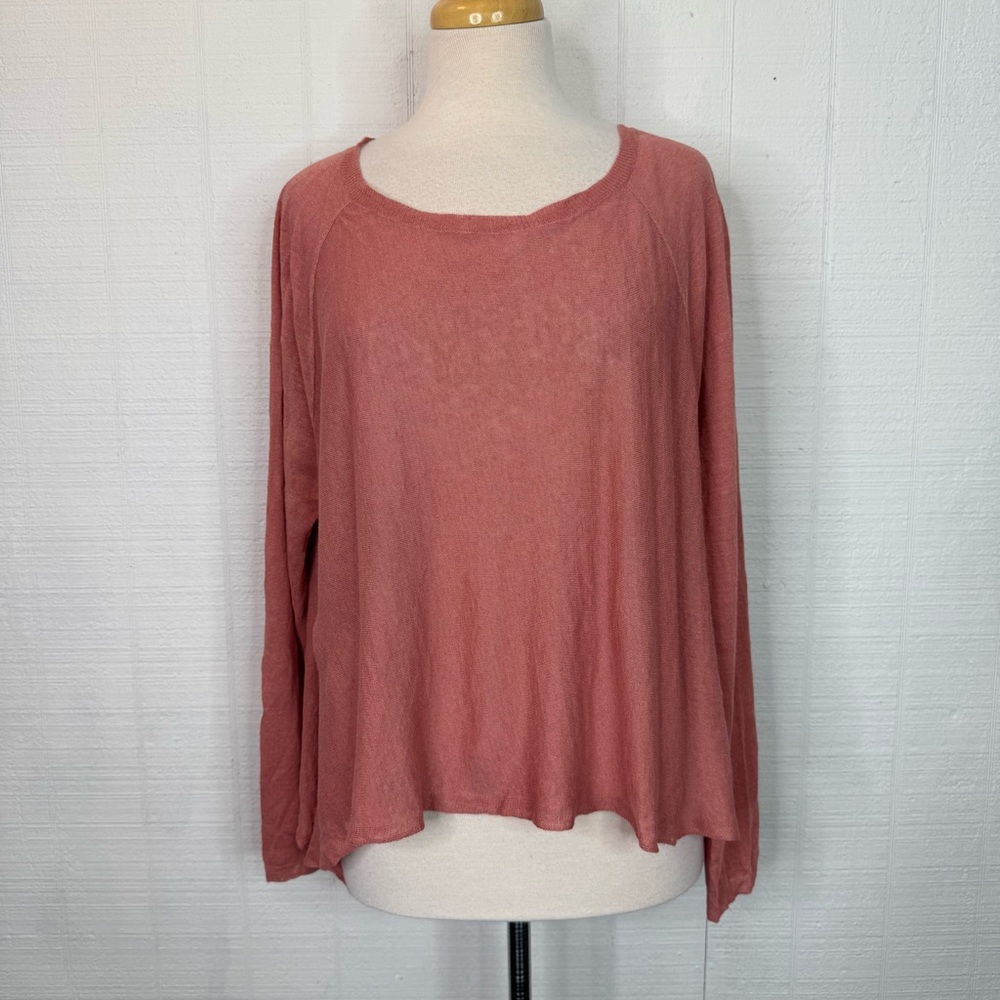 Eileen Fisher Organic Linen Blend Dusty Rose Long Sleeve Blouse Size Large